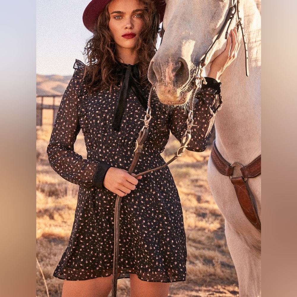 Neilsa Black Floral Print Long Sleeve Skater Dress